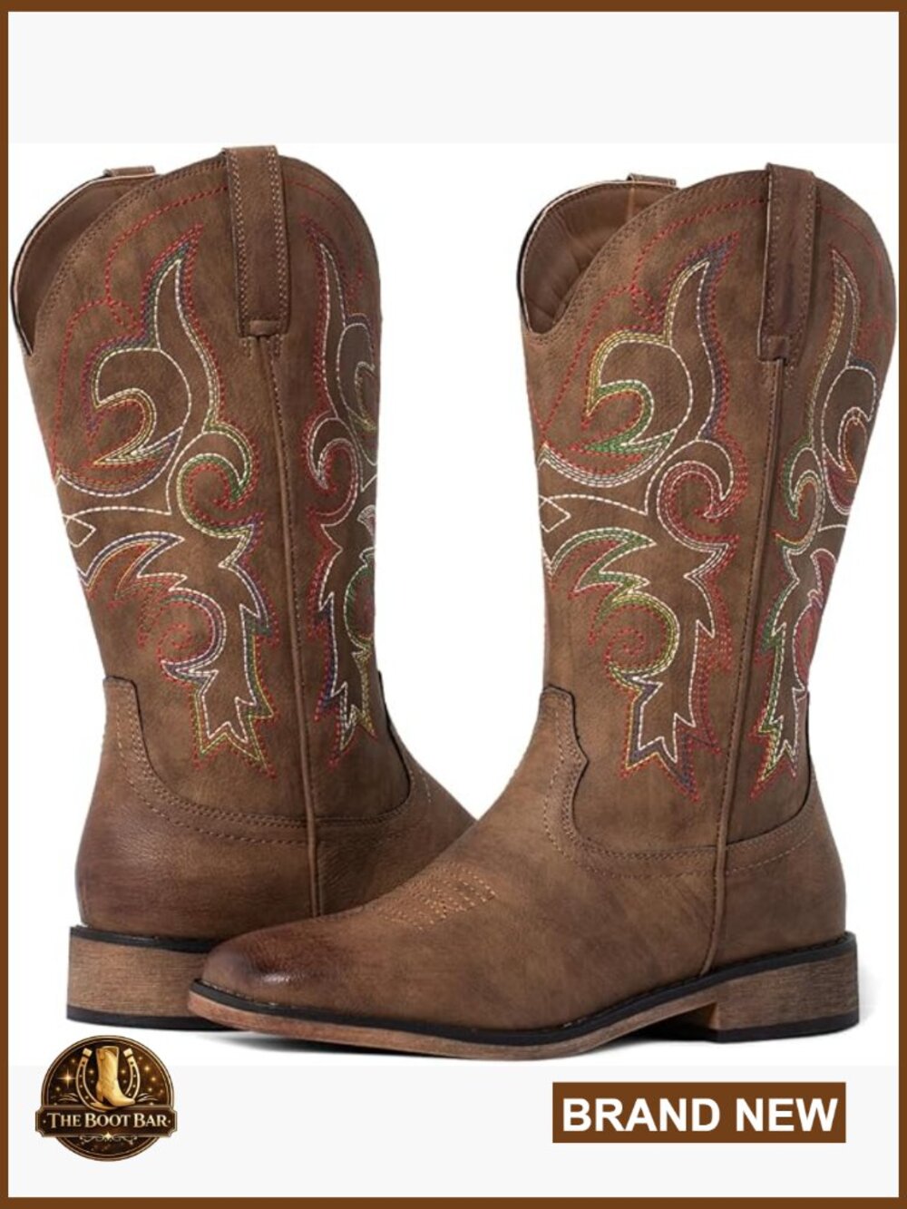 Women's Square Toe Embroidered Mid Calf Western Cowboy Boots